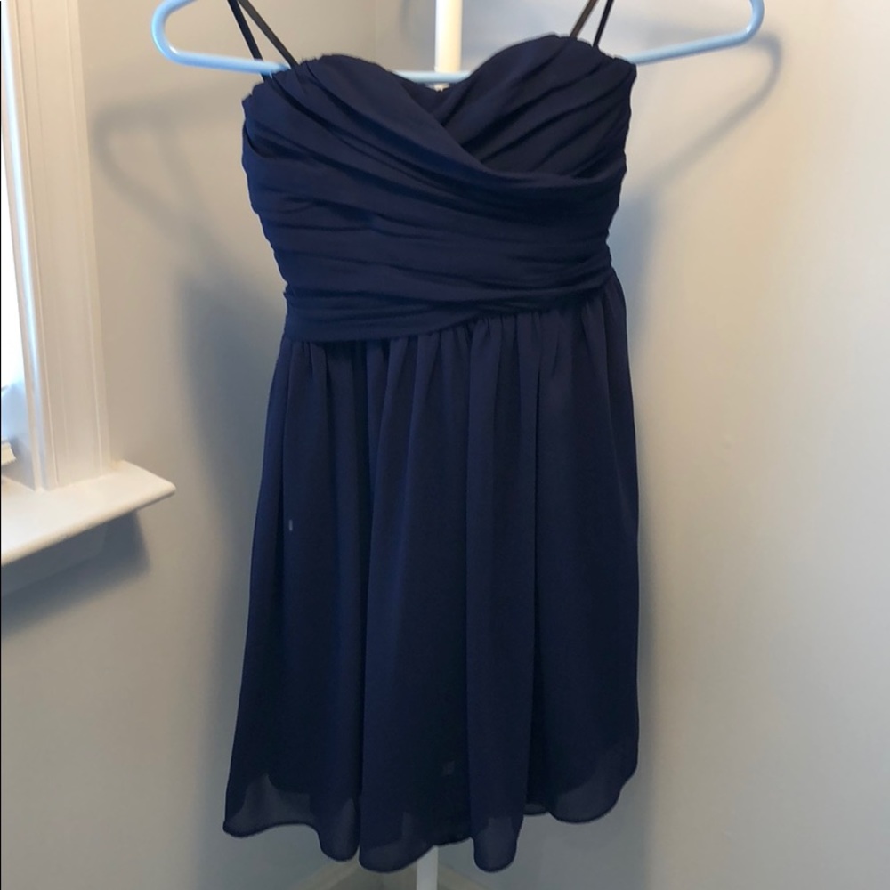 Navy blue strapless dress